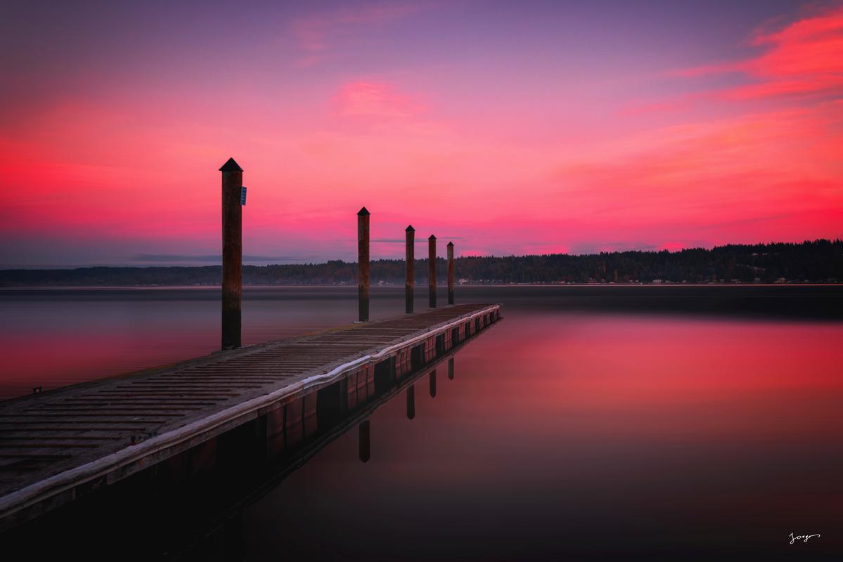 pink sunset in washington photography pier over hood canal 