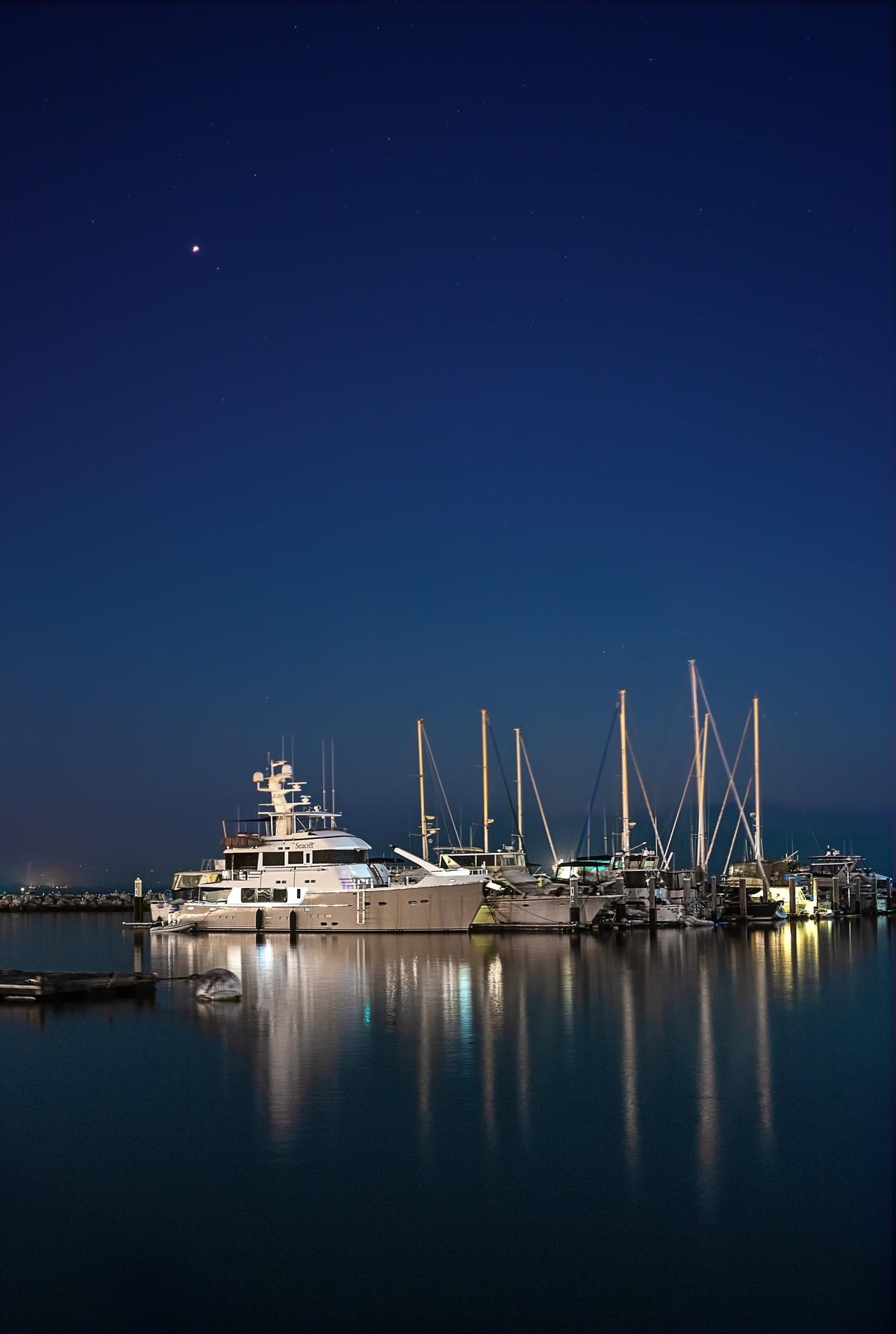 boat photography at night with mars above fine art