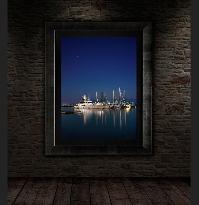 modern wall art display framed boats at night with mars