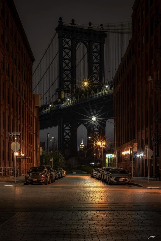 dumbo new york manhattan bridge night photography
