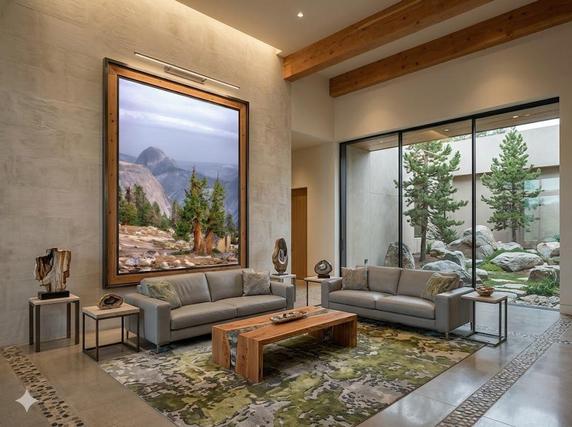 Buddies fine art by Eddie Jongas framed in the living room of luxury living room