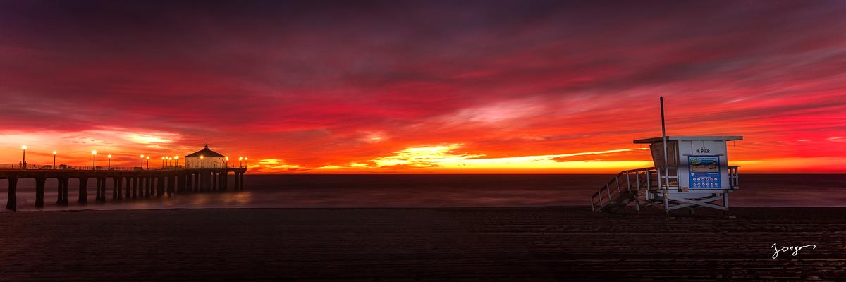 crimson red sunset by manhattan beach pier modern wall art