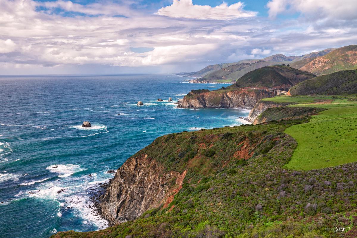 big sur landscape in spring overlooking bixby bridge