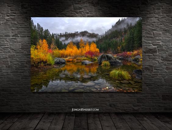 pacific northwest photography in fall wall art on brick