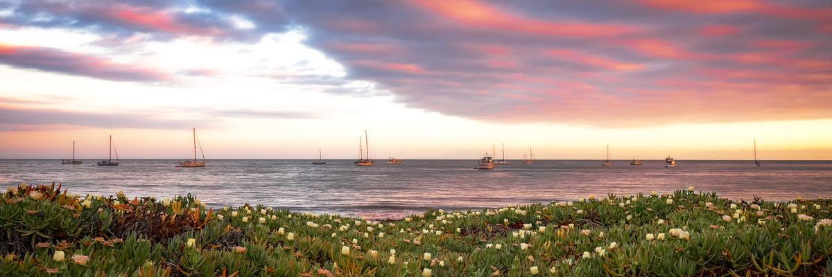 Boats Santa Barbara during sunset modern wall art for sale