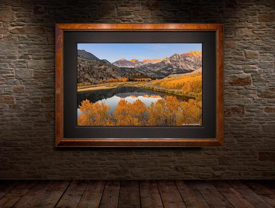 Distant Fantasy Mountain photography with golden aspen trees by Eddie Jongas framed with liner