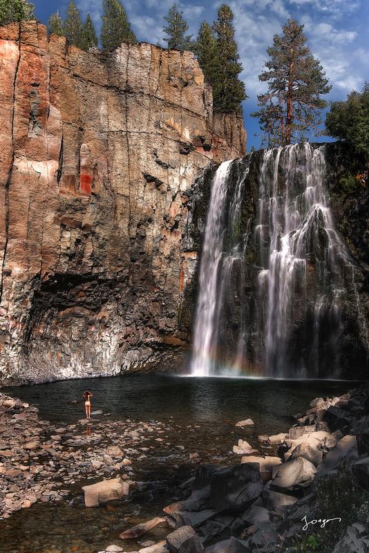rainbow falls in Eastern Sierra on a sunny day fine art photography by Eddie Jongas 