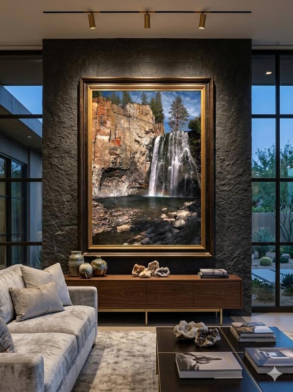 fountain of youth art by eddie jongas framed on wall in a luxury house