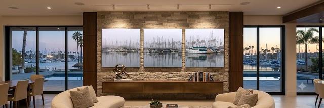 hazey artwork by Eddie Jongas as triptych 3 panel wall display in luxury living room