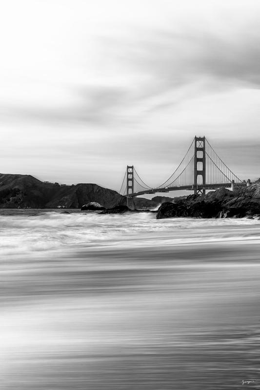 golden gate bridge as seen from baker beach black and white print by Eddie Jongas