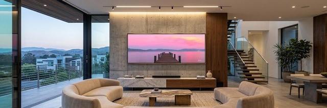 Journey into pink panorama print by Eddie Jongas on a wall in luxury home
