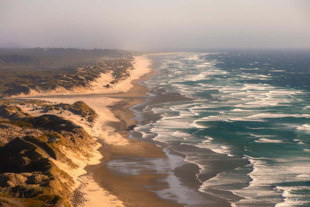 Oregon coast during sunset land and sea