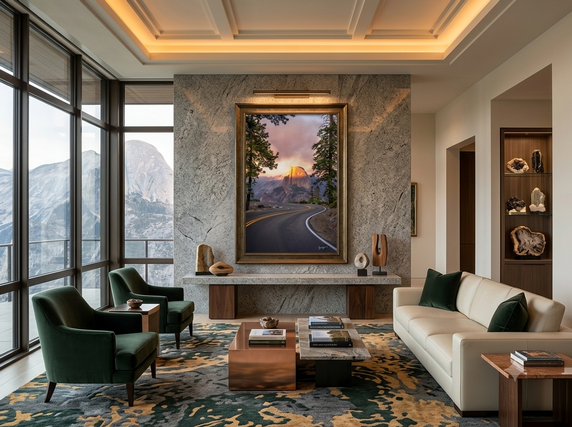 Lonely Road Yosemite fine art by Eddie Jongas framed on a wall in the living room