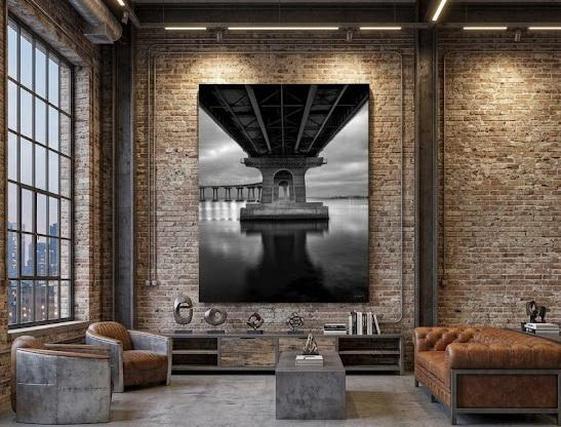 Monumental artwork by Eddie Jongas on wall in an industrial interior home