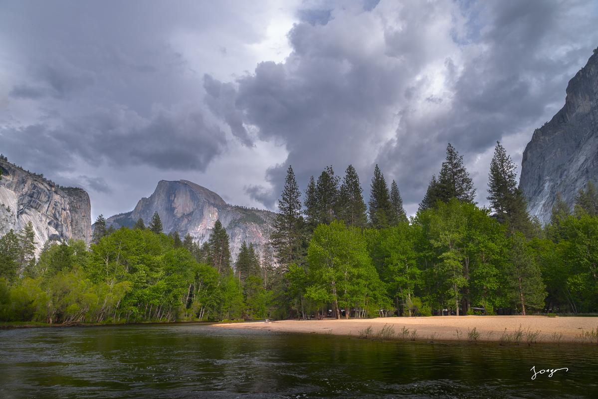 merced river half dome ponderosa pines granite mountains art by Eddie Jongas