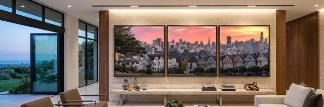 painted ladies as triptych wall art in luxury home living room by Eddie Jongas