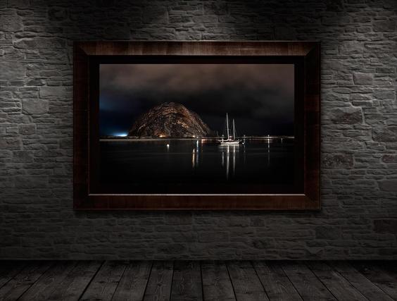 fine art print wall display framed morro bay rock and boat