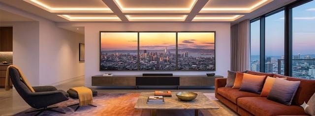 sunset city print by Eddie Jongas as triptych on a wall in modern home