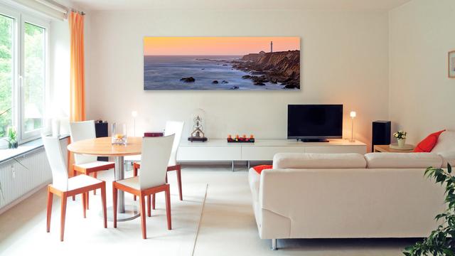 living room wall art display panorama next to table with chairstv stand and window