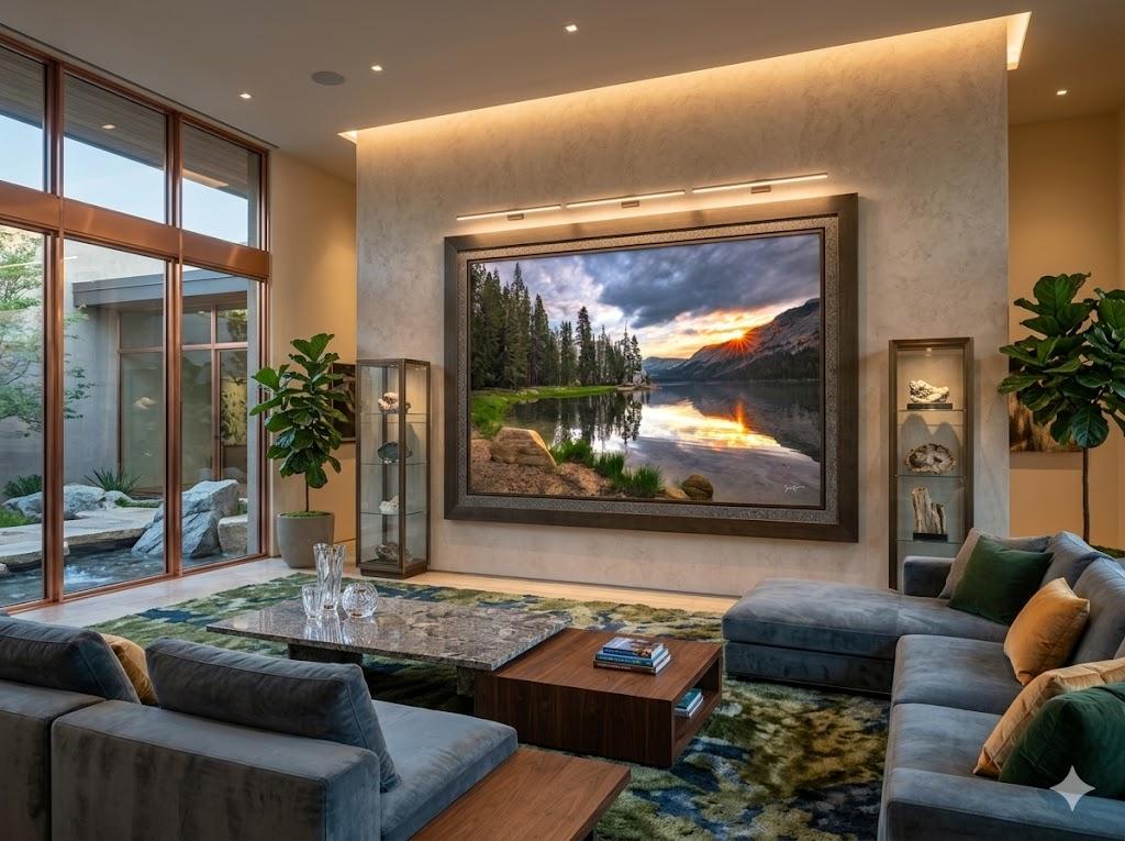 Fine art landscape photography print Tenaya Vibes by Eddie Jongas framed on wall in luxury villa