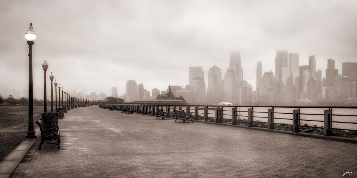 new york city walk path during rain photo art
