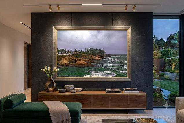 The waves and the fury by Eddie Jongas framed wall display in modern living room